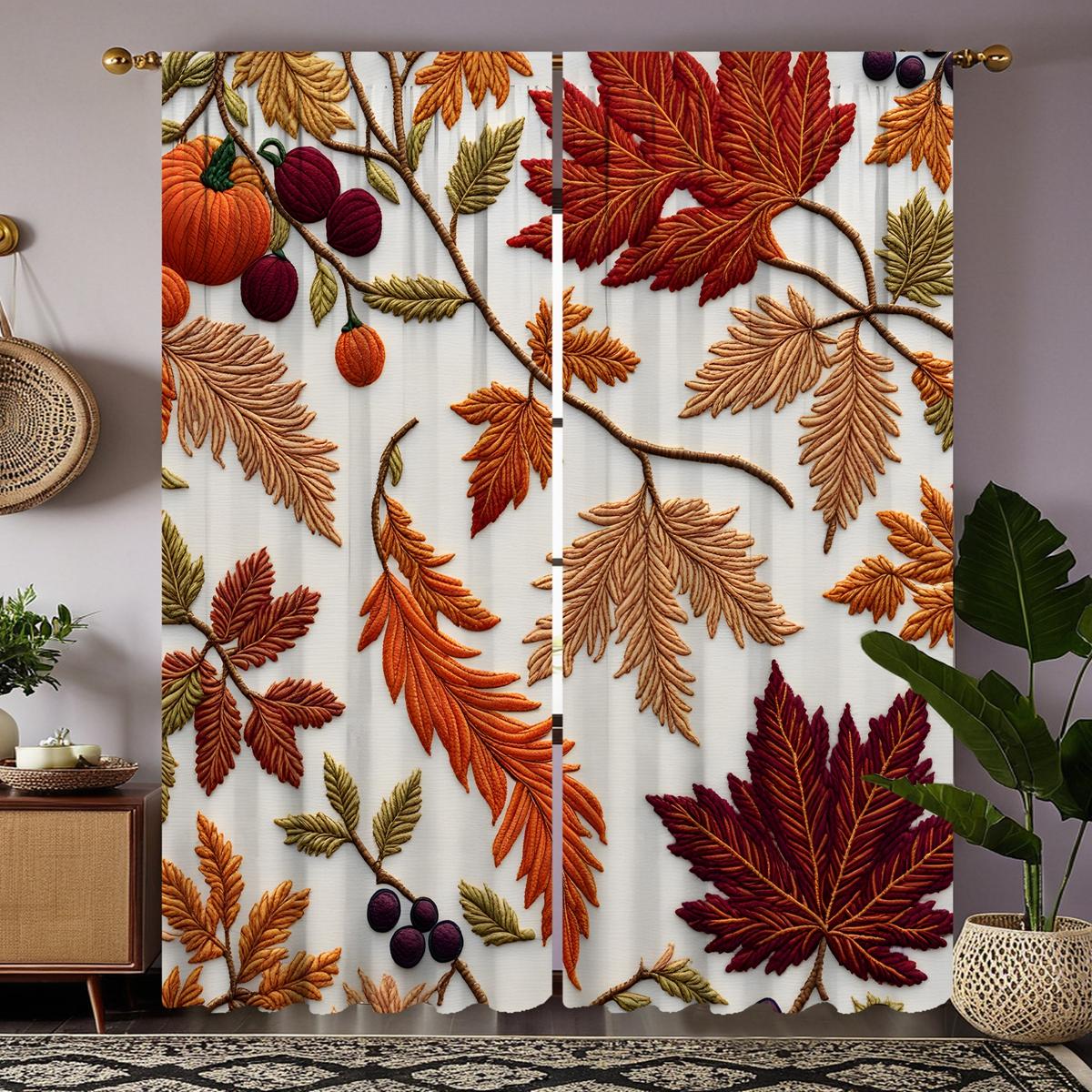 

2 шт. HD вышивка в китайском стиле Декоративная штора с кленовым листом Красная завязка штора с цифровой печатью Декор в стиле домашнего декорати W52H63inchW132H160cm