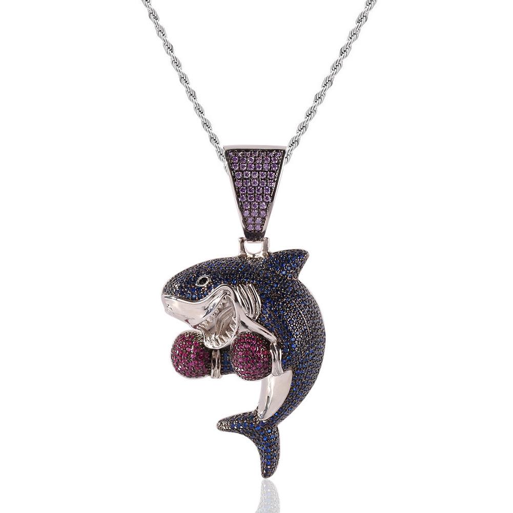 Boxing Shark Zircon Pendant Gun Black Cuban Chain Versatile Personality Necklace Accessories Men