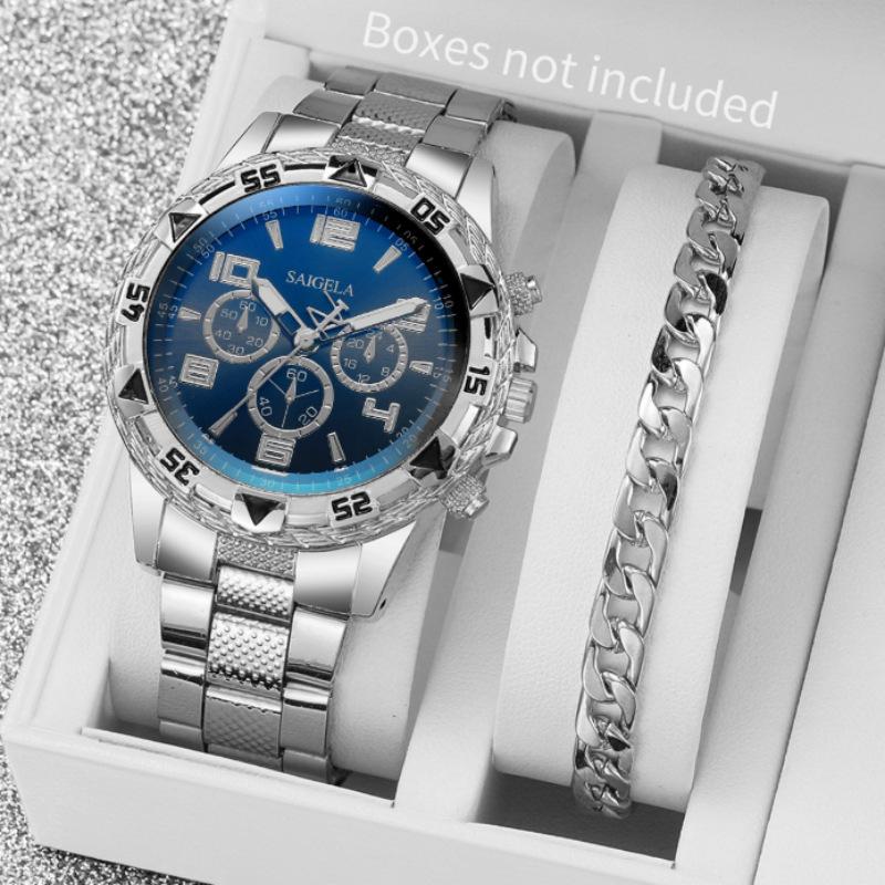 Men S Watch Steel Belt Quartz Watch False Three-Eye Blue Light Large Dial Business Fashion Men S Watch Bulk price