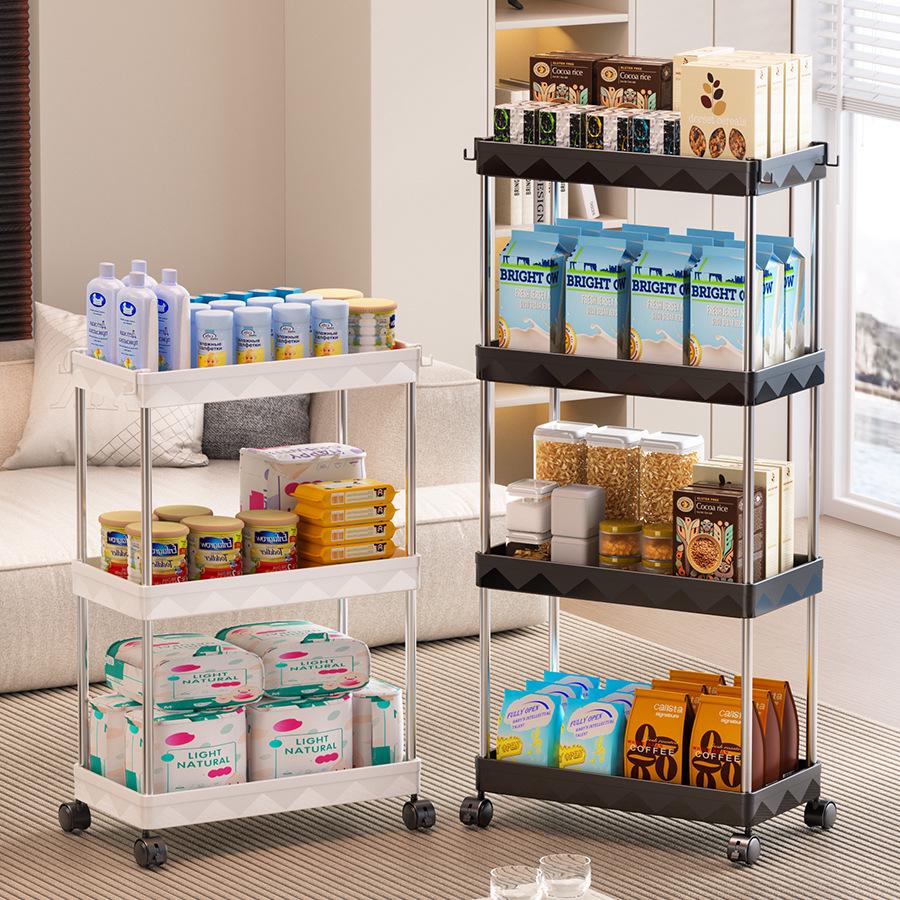 Compact Multi-Layer Mobile Storage Rack for Kitchen, Bathroom, Living Room, Bedroom - Floor-Standing, Narrow Design Trolley Shelf.