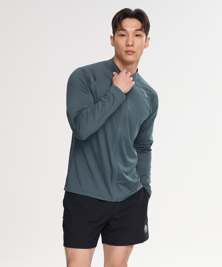 Leijibi [Set] Multi-Cooling Essential Loose Fit Zip-Up Rash Guard + Shorts Set M Khaki Gray