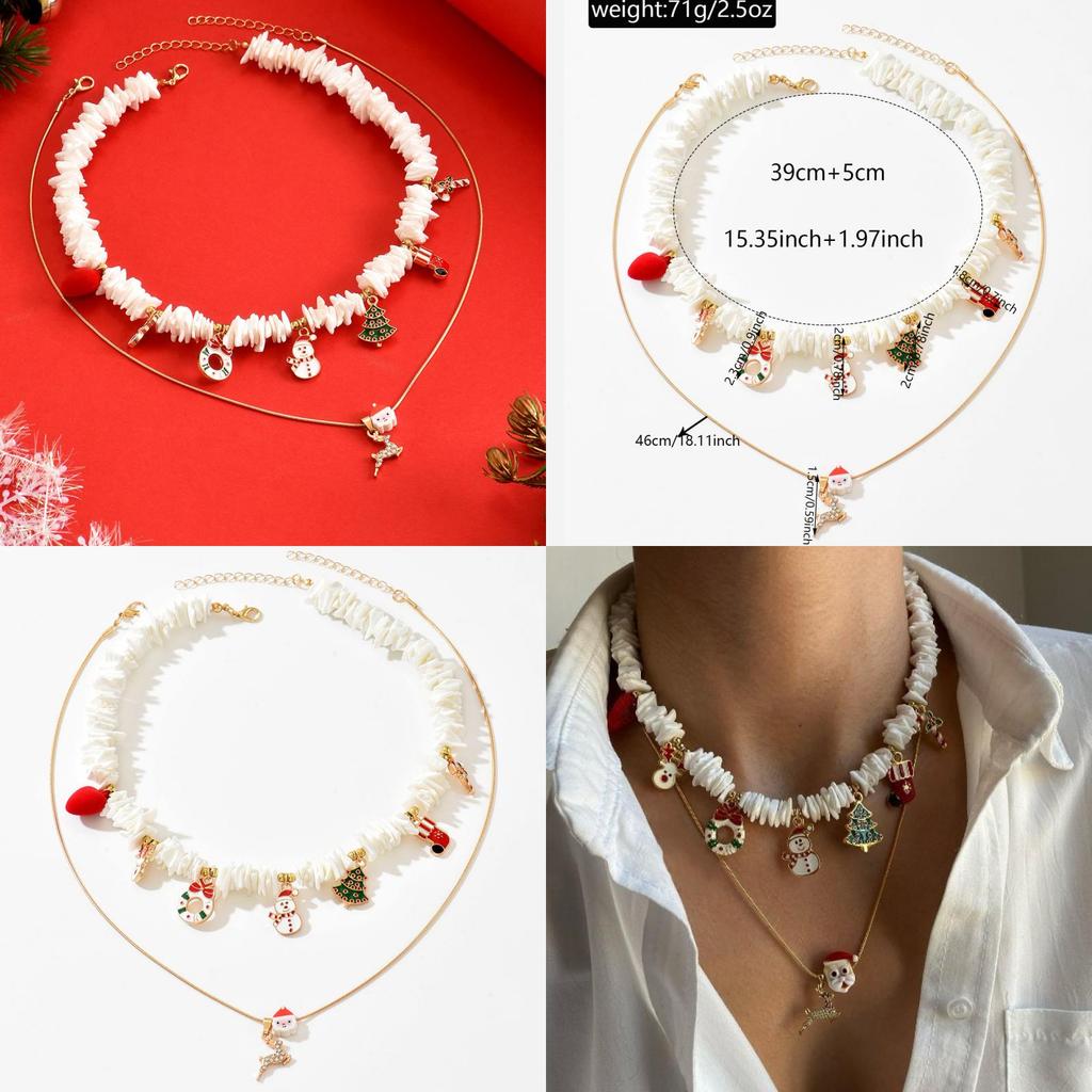 Christmas Necklace For Women With Snowflake And Santa Claus Charms In Zinc Alloy Jewelry Accessory For Holiday Festivities