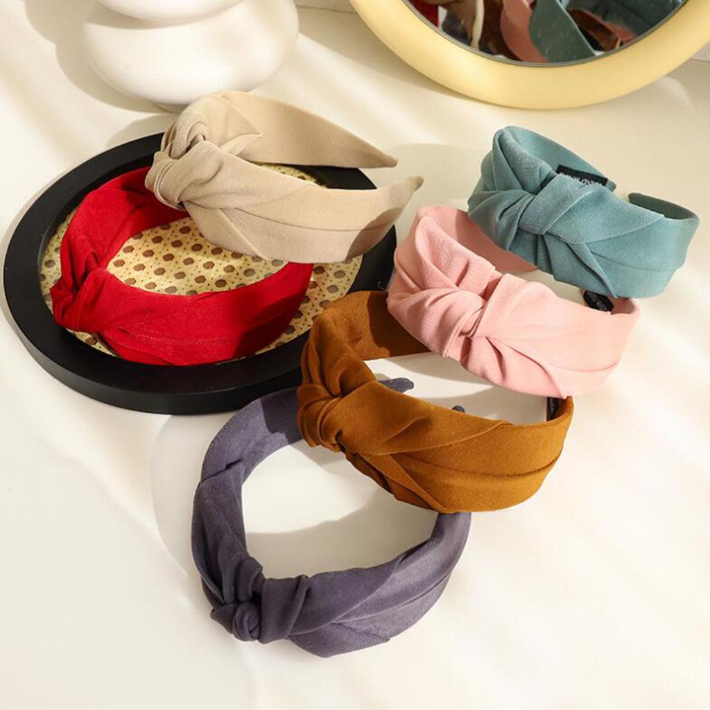 PROLY Nouveau Bandeau Tendance pour Femmes Large Automne Printemps Turban Uni Nœud Central Accessoires Cheveux Décontractés