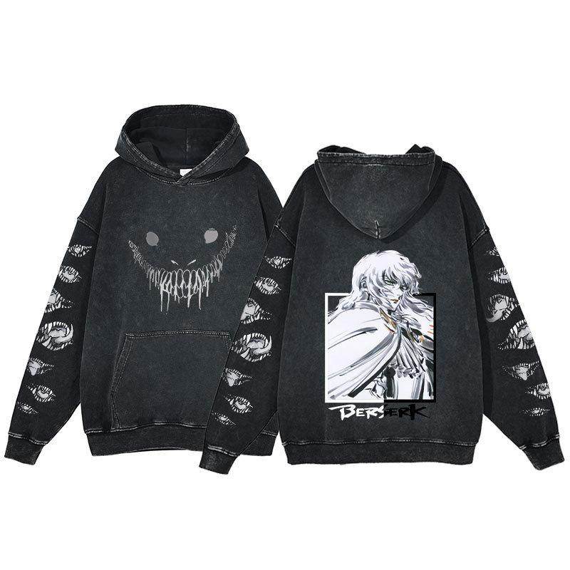 Berserk Anime Harajuku Washed Hoodie for Men