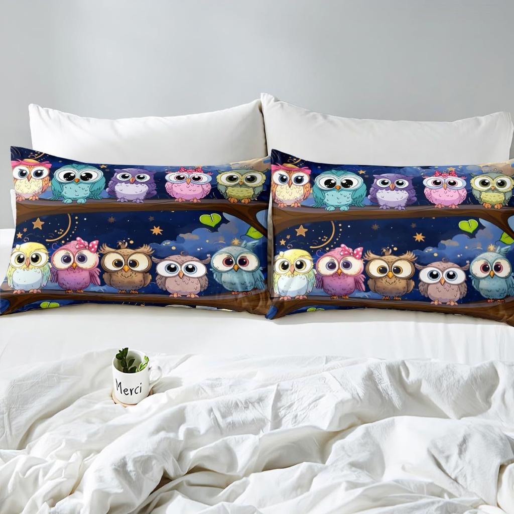Home Textiles Owl Three-Piece Animal Digital Printing Quilt Pillowcase Bedding