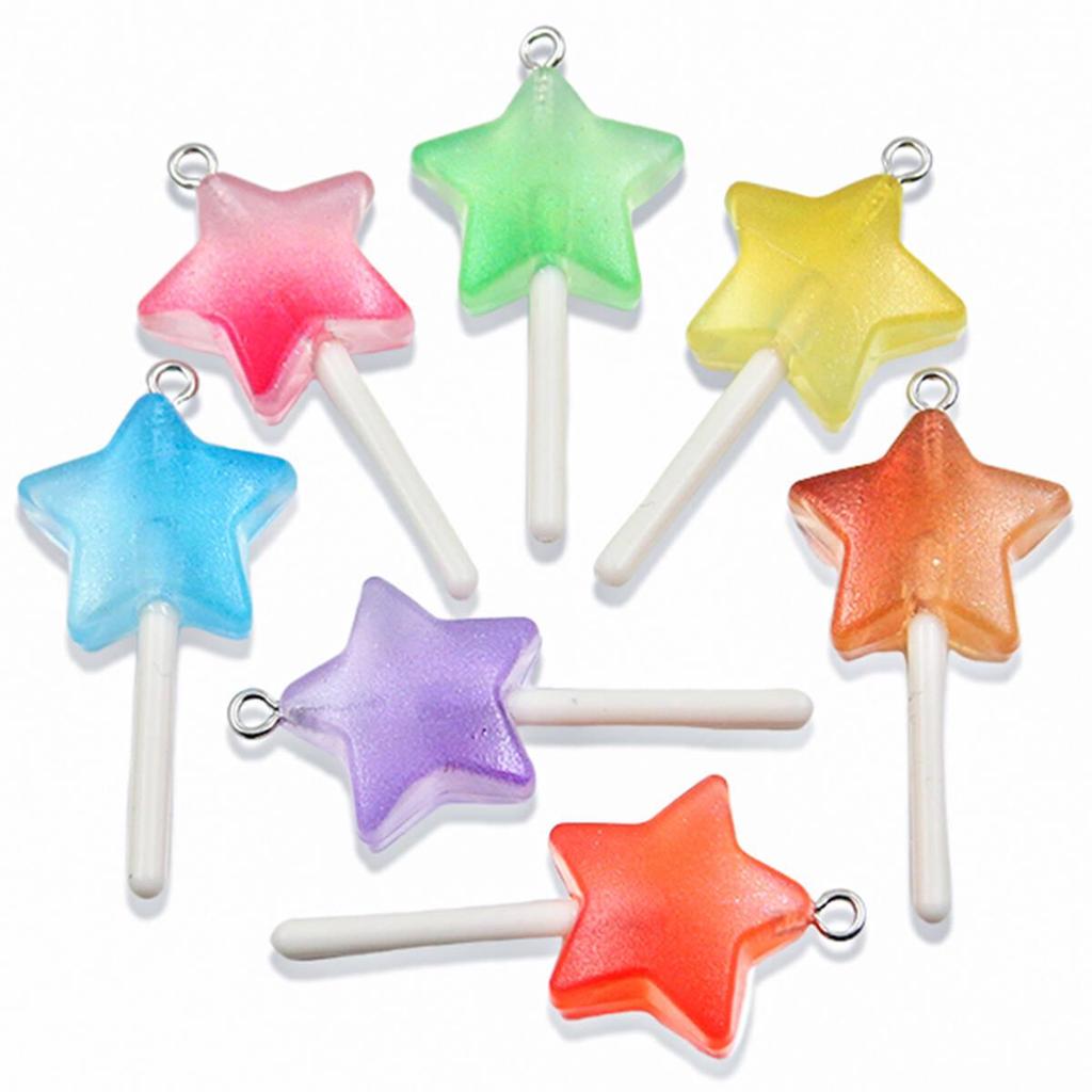 Handmade Glitter Lollipop Resin Star & Heart Pendants - Set of 3 DIY Color Sticks