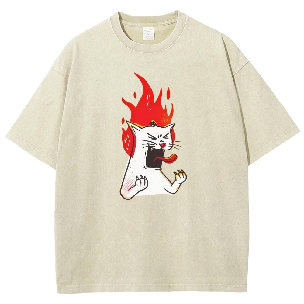 Angry Cat Cool Silly Cat Meme T-Shirt Stylish Top Men Women Short Sleeve Oversized T-shirts Summer Sport Loose T Shirt