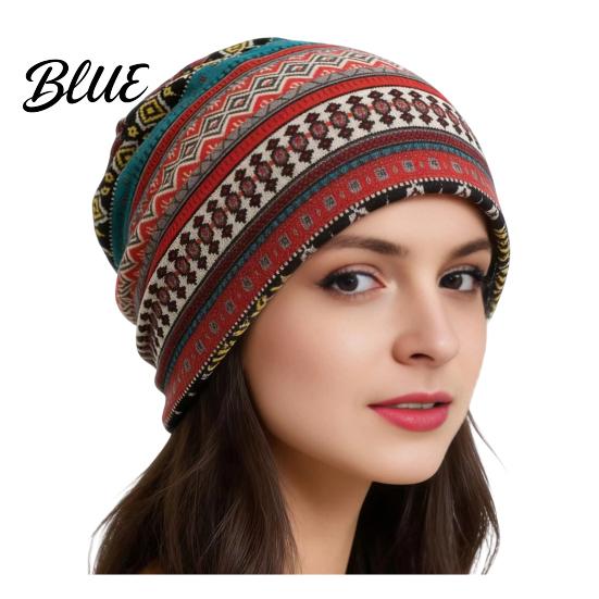 Versatile Lazy Style Hair Tie Women's Geometry Print Slouchy Hat Casual Soft Stretch Skull Colorful Geometric Pattern Hat Cap Warm Cancer