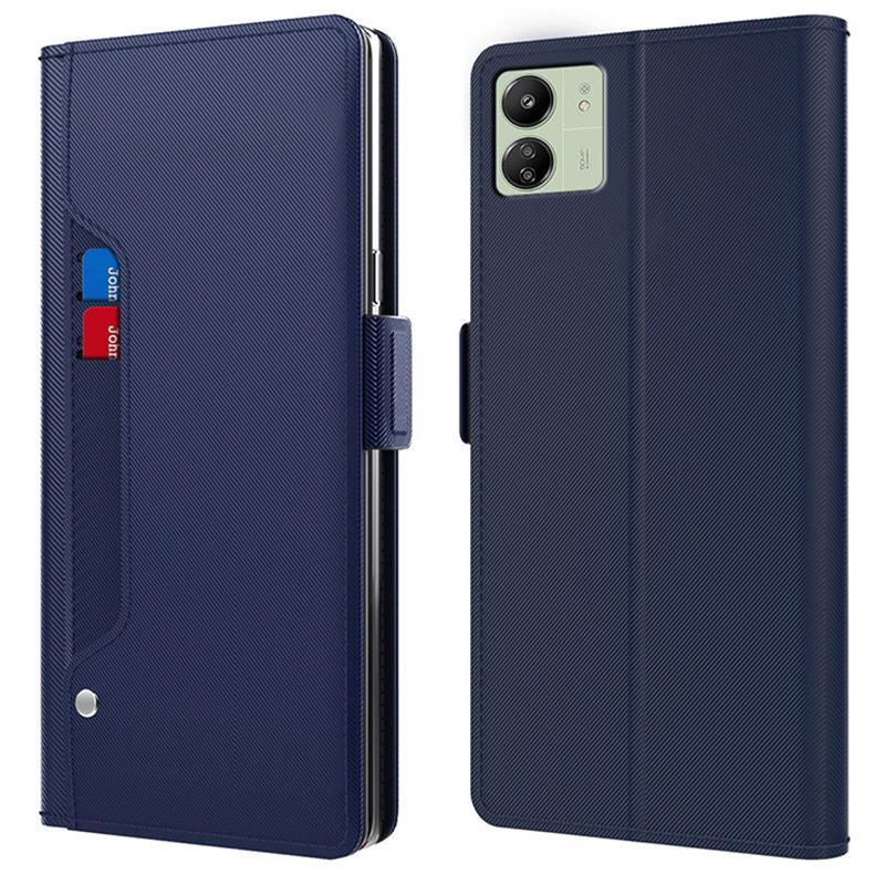 

For Xiaomi Redmi 13C 4G/Poco C65 4G Phone Cases Mirror PU Leather Stand Magnetic Cover Blue