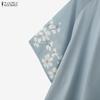 ZANZEA Women Casual Round Neck Loose Mesh Splice 3/4 Sleeve Blouse