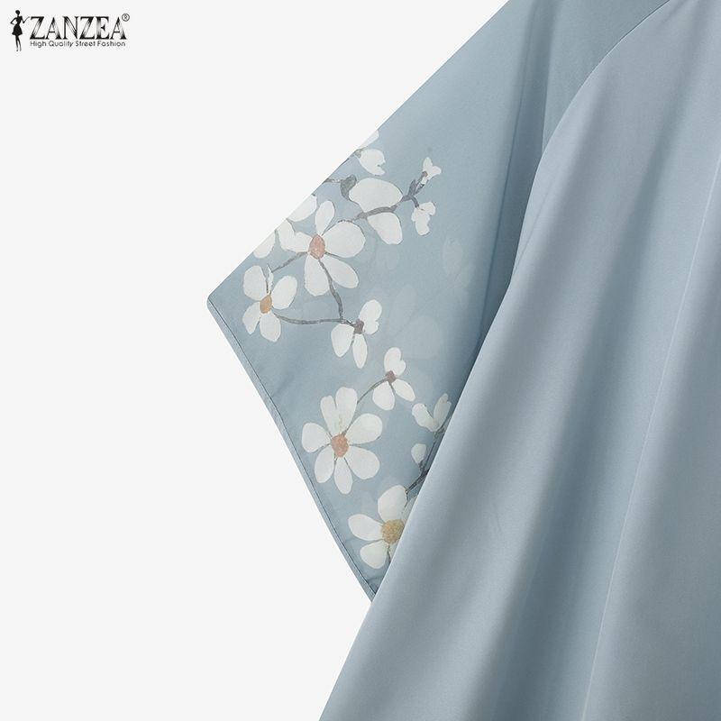 ZANZEA Women Casual Round Neck Loose Mesh Splice 3/4 Sleeve Blouse