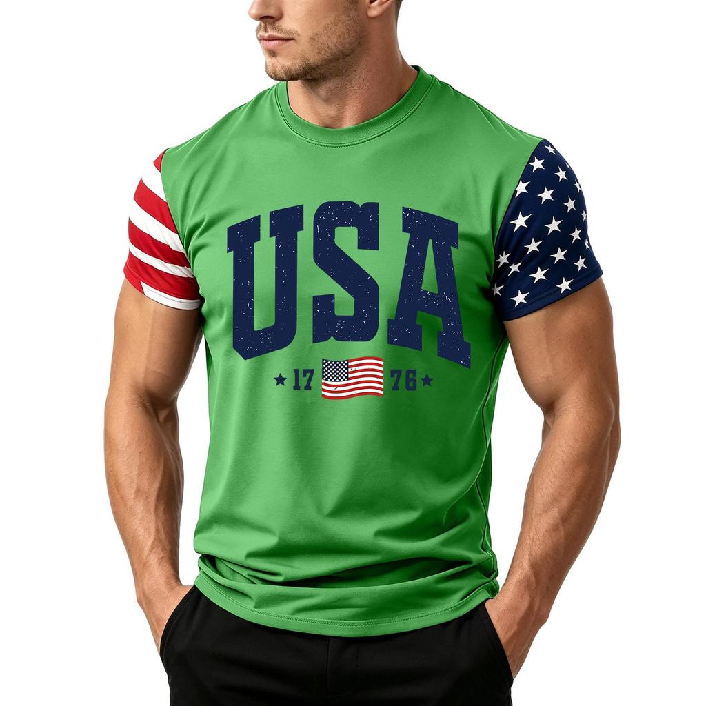 Men's Independence Day Flag Print Short Sleeve T-Shirt, Loose Casual Daily Summer Tops