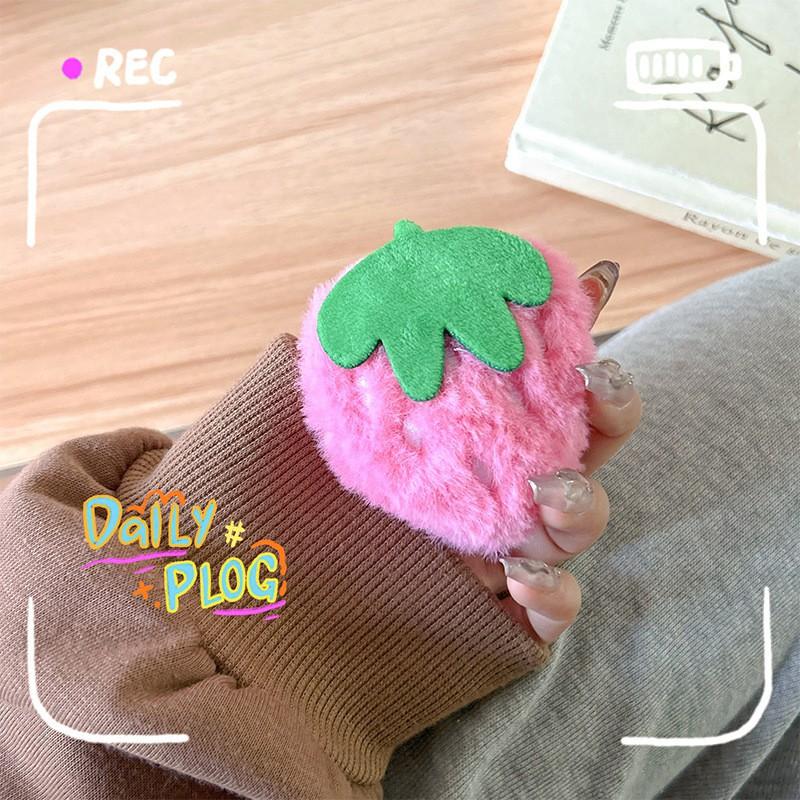 Simulated Plush Strawberry Phone Airbag Holder Small Fresh Instagram Wind Back Sticker Watch TV Shows Desktop Foldable Air Cushion
