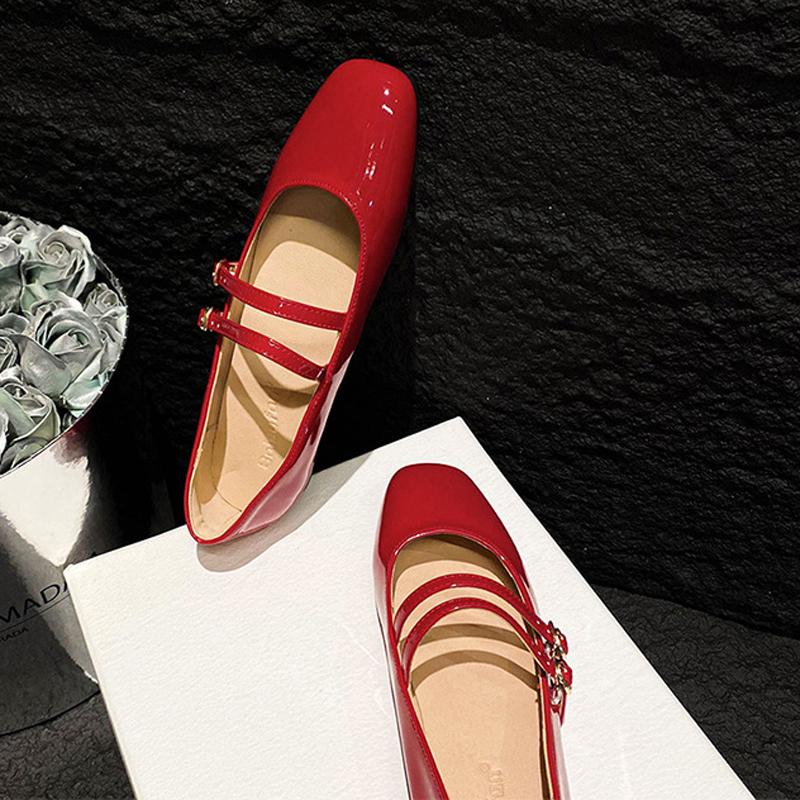 Fashion Double Belt Strap Mary Janes Woman Lolita Ballets Shoes Ladies Japanned Leather Flats Female Round Toe Brides Wedding Ballerinas