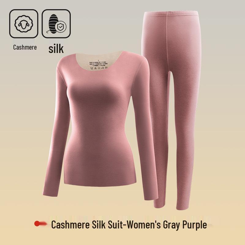 Women's Seamless Cashmere Silk Thermal Underwear Set - Large Size for Autumn and Winter