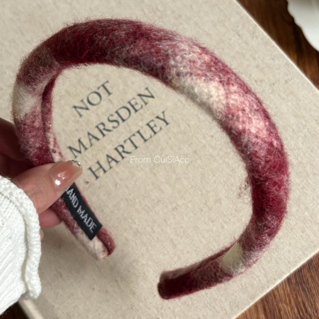 Women's Red Plaid Wool Wide-Brimmed Headband - Perfect for Christmas & New Year Outings