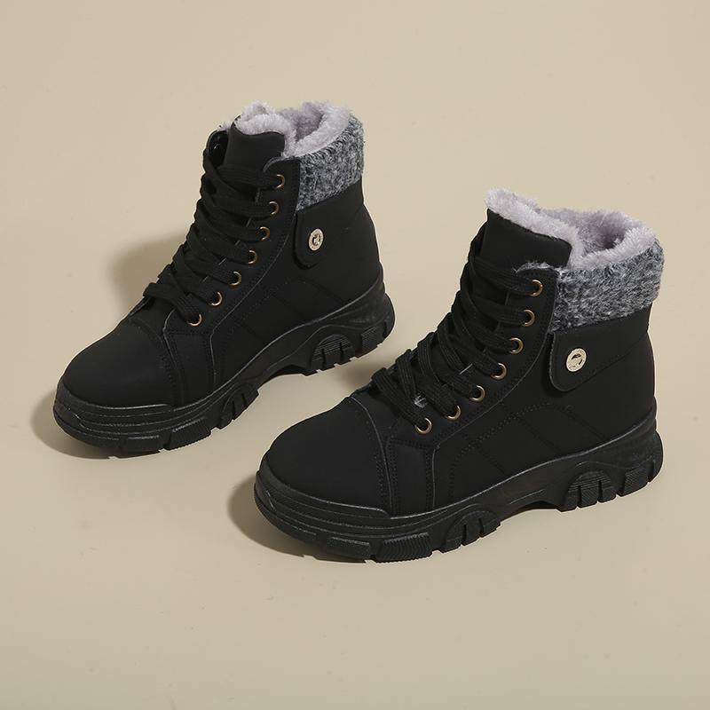 

Женская морозостойкая плюшевая спортивная обувь с толстой подошвой и противоскользящей подошвой, зимняя, новая, стильная, кожаная, высокая, повседневная, из хлопка 40 чёрный
