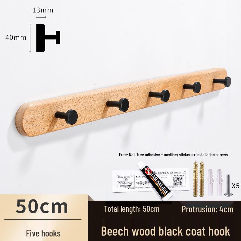 Solid Wood No-Punch Adhesive Coat Rack: Tiered Entryway/Wall/Door Mount Hanger