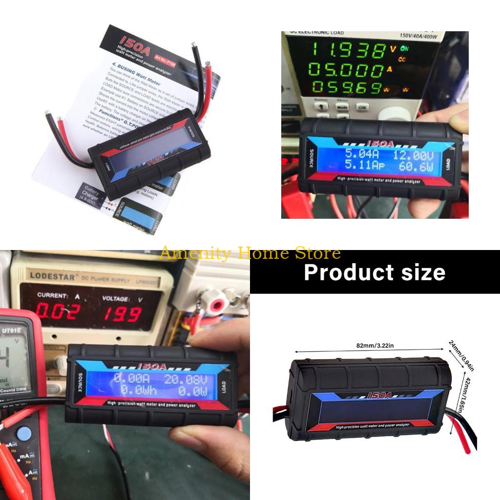 F26C Power Watt Detector Monitor 150A Watt Meter Power Analyzers 8-60V LCD Digital Voltmeter Ammeter Voltages Amp Meter
