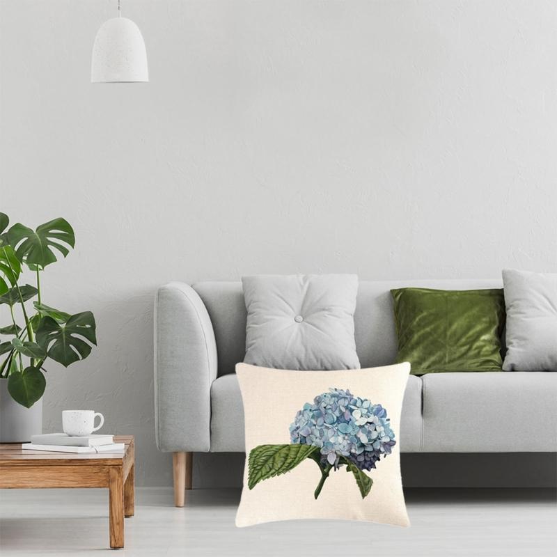 Stylishs Flower Cushions Cover Hydrangea Throw Pillow Cover Linen Material