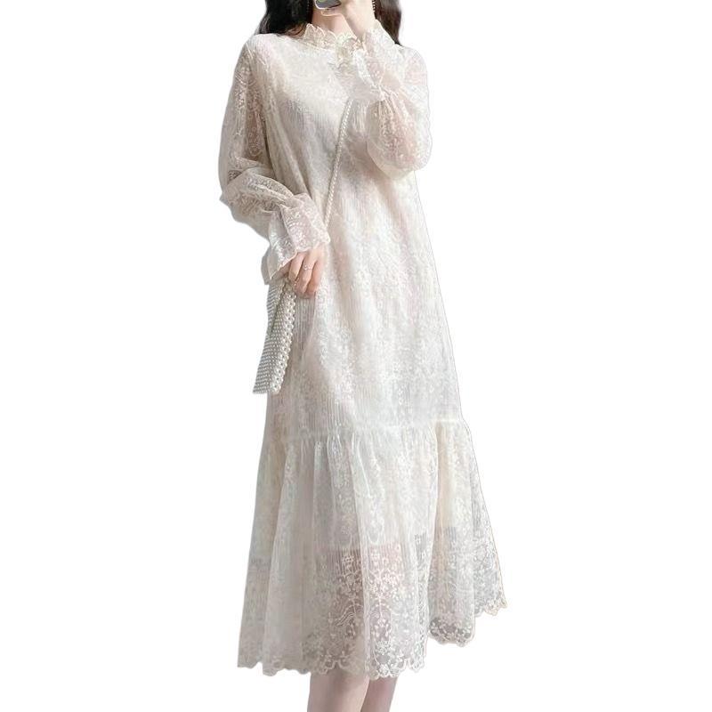 Sweet Slimming Lace Dress - Korean Style Casual Spring 2026