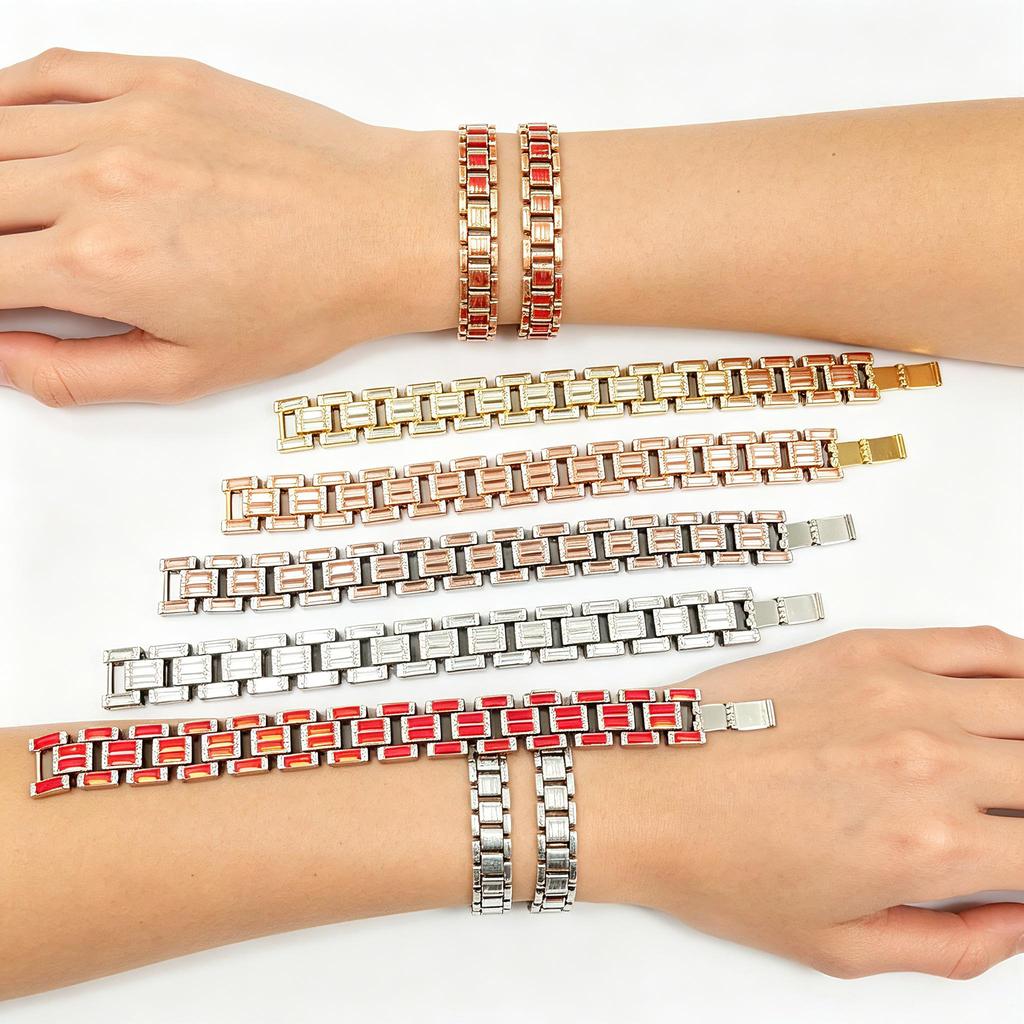 17mm Luxury Iced Out Baguette Cut CZ Charm Bracelet Gold Silver Plated Hip Hop Watch Band Bangle Women's Gift Jewelry