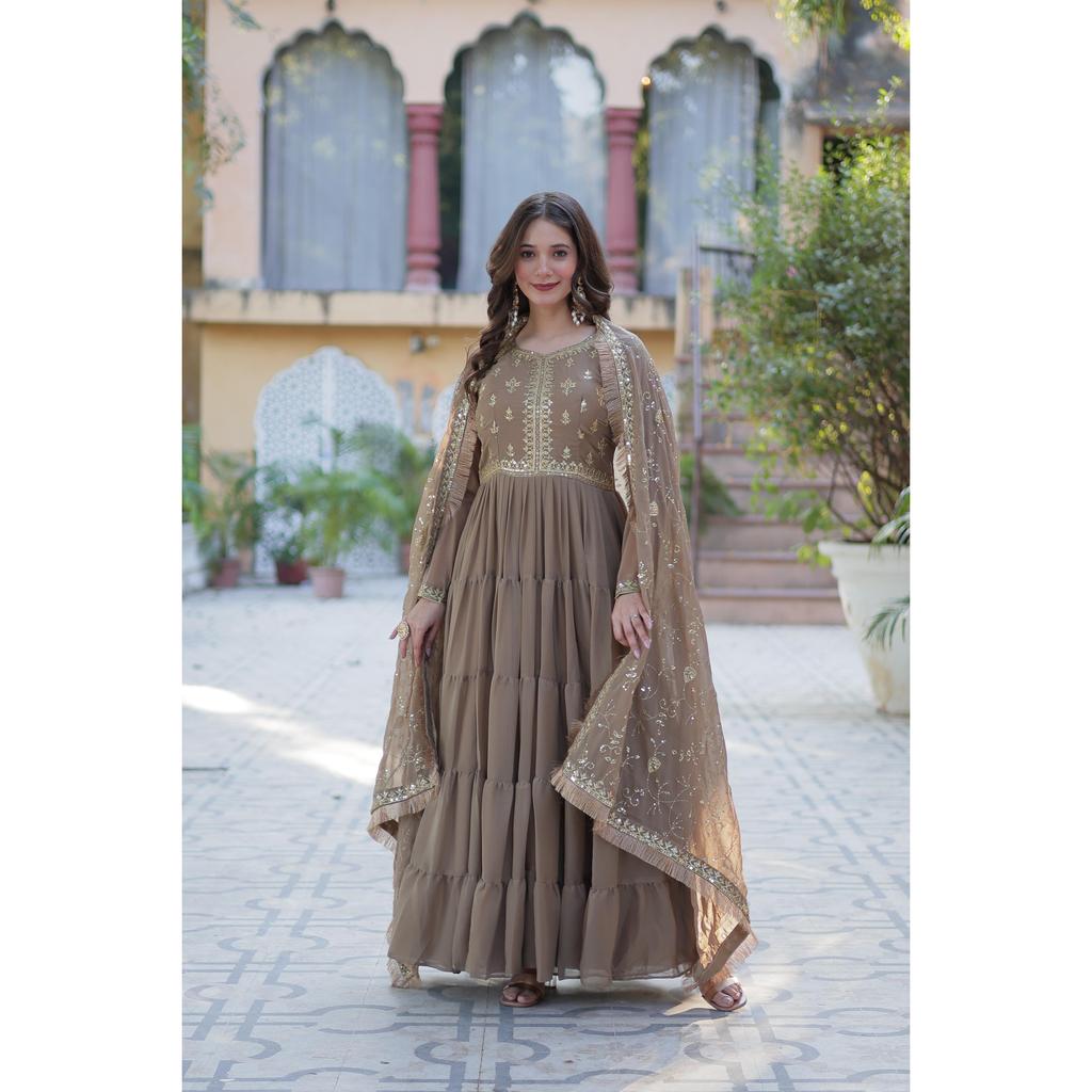 Desirable Women's Fully Flair Gown Made With Star Georgette Fabrics and Designer Embroidered Dupatta With Attractive Lace Border ,COLOUR:- 4