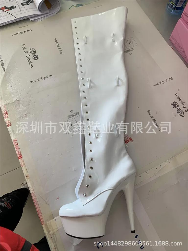 Fashion 2024 European and American Sexy Stretch Boots Night Show Lace-up Belt Buckle Over-the-knee Boots 15CM Pole Dancing Leather Boots