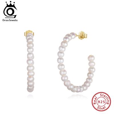 ORSA JEWELS Kolczyki koła z naturalnych pereł pozłacane duże okrągłe kolczyki z koralikami z pereł biżuteria prezent urodzinowy dla kobiet GPE69