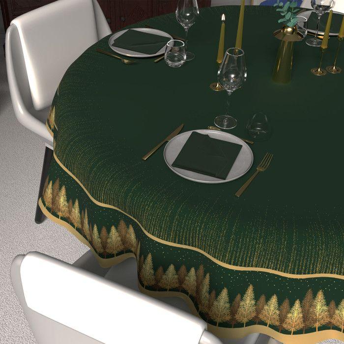 Nappe festive imprimée anti-tâches ronde diamètre 180 cm FORET, par Soleil d'Ocre