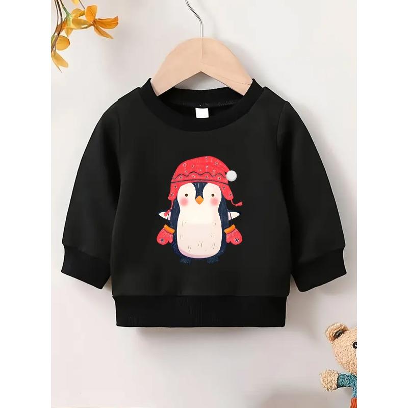 European sizes Adorable Penguin Print Design, a Comfortable And Easy Thin Sweatshirt with a Round Neck for Kids Aged 0-3, Perfect for Outdoor Wear