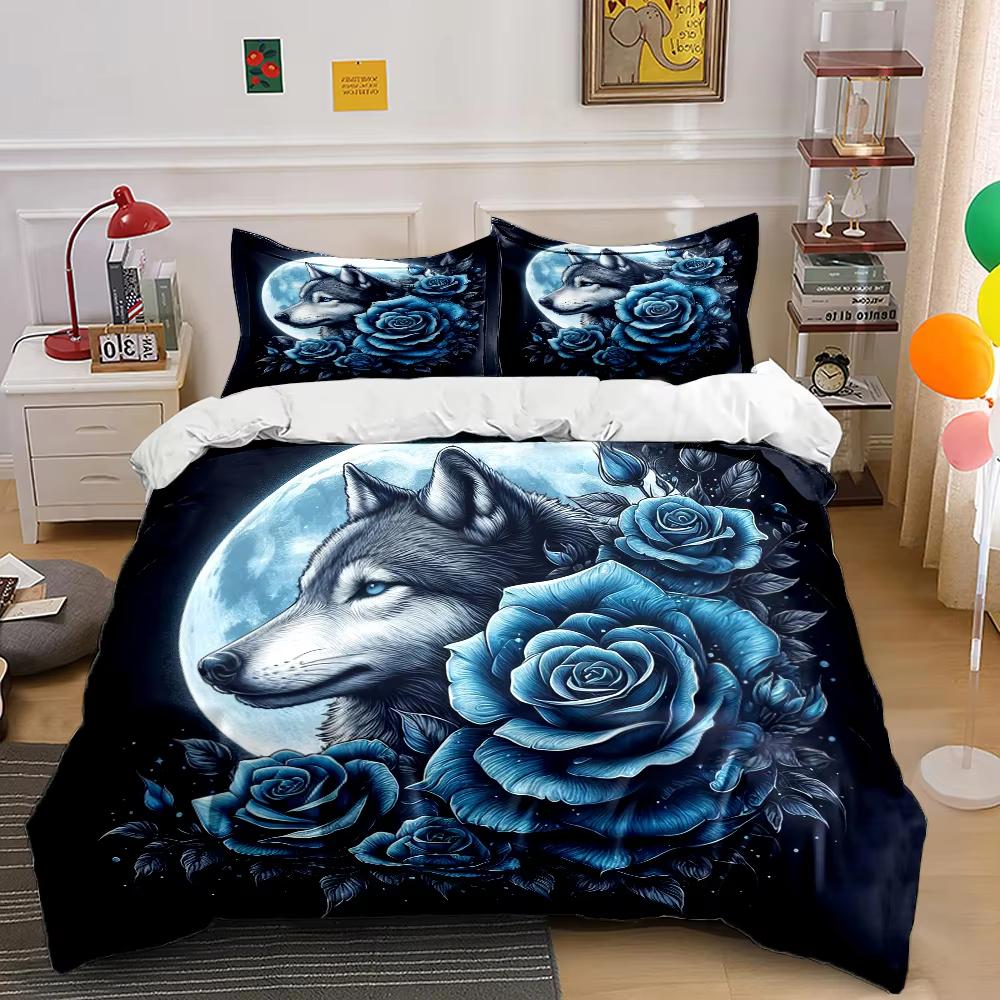 Wolf And Rose Print Duvet Cover Queen King Sports Lover Bedding Set Adult Kids Room Decor 3 Pcs With 2 Pillowcases No Quilt