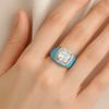 Multicolor Enamel Dripping Oil Ring Gold Plated Geometric Square Ring Zircon Open Ring  For Women