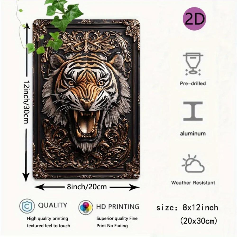 2DTigerAluminumArt Aluminum Tiger Wall Art - 2D Embossed Metal Sign, Weather Resistant, Decorative Poster for Home/Office