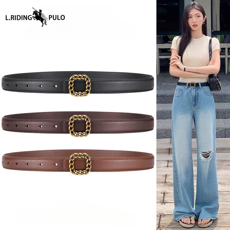 Super Easy To Match Black Small Belt Simple Thin Belt Retro Gold Jeans Belt Ins Belt