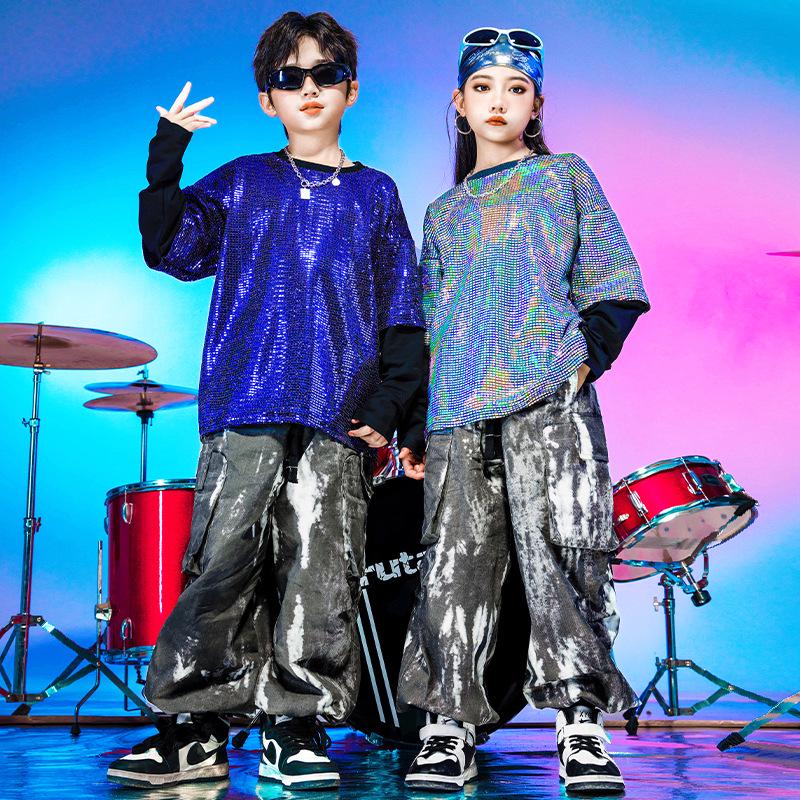 Children's Dance and Performance Outfits: Boys' Sequined Drum Set Attire & Girls' Street Dance Costumes for New Year's Celebration