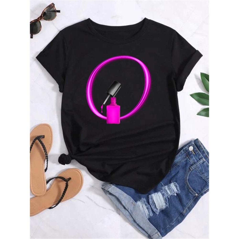 Letter combination fashion women's T-shirt nail polish letter font short sleeve top women's T-shirt