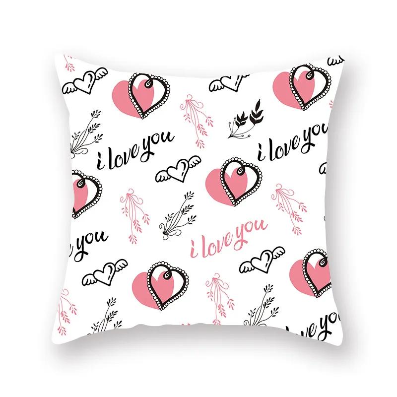 Cute Pink Red Heart Print Home Decor Pillow Sofa Cushion Cover Valentine's Day  Pillowcase