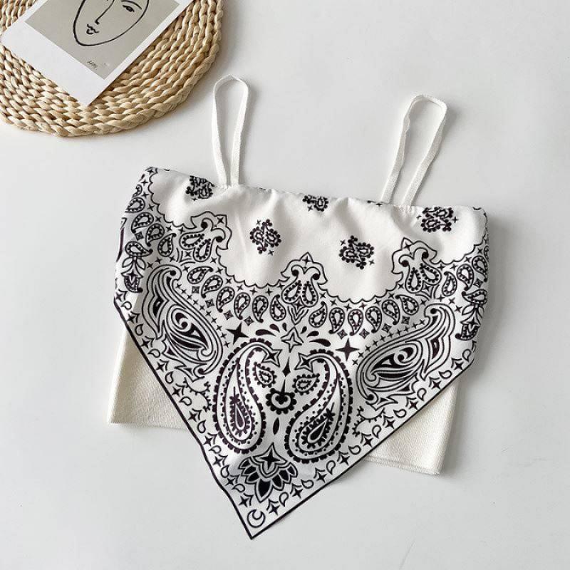 Женский ретро кроп-топ с принтом, летний короткий топ-майка белый