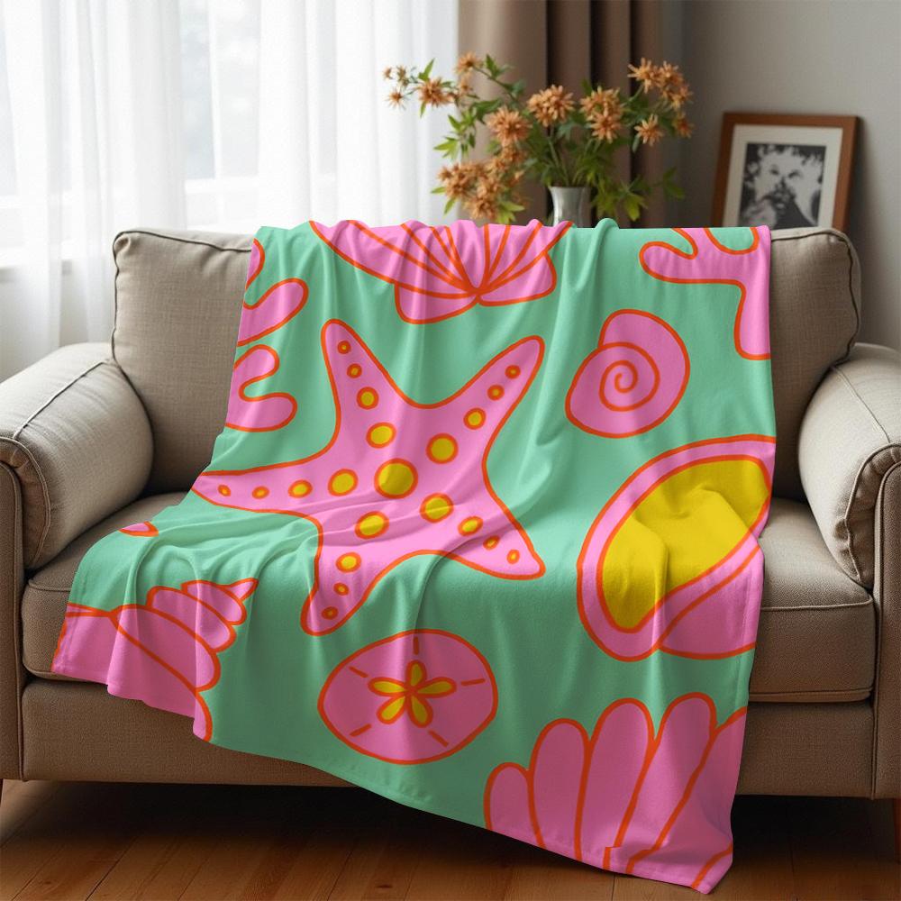 Retro Pink Shell Anime Cartoon Flannel Blanket Soft Warm Throw for Bedroom Sofa Car Kids Holiday Gift