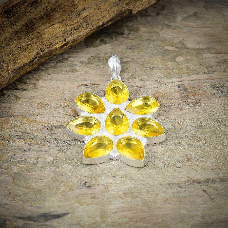 Citrine Gemstone Handmade 925 Sterling Silver Jewelry Pendant 1.97" M-97