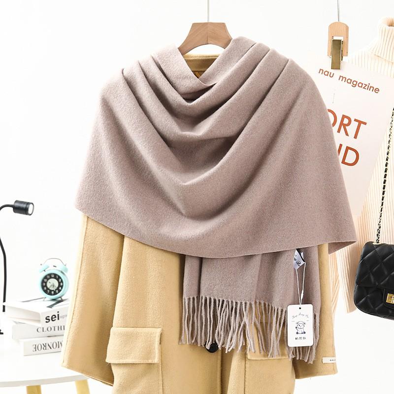 Soft Warm Wool Blend Scarf Women Winter Thick Solid Color Long Shawl With Fringe