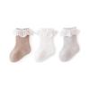 [HAYAHARU] Baby Socks, Newborn Baby Socks, Cotton Lace Baby Socks, Baby Crew Length, Ribbon Included, Girls, Cute, 3 Pair Set