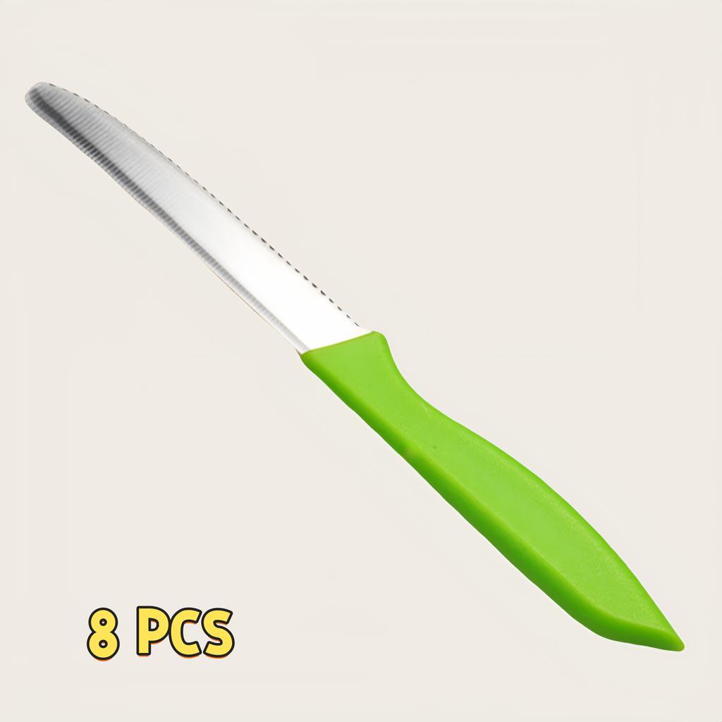 Serrated Steak Knife, Stainless Steel Steak Knife With Pointed Tail Plastic Handle, Multifunctional Kitchen Bread Dessert Knife