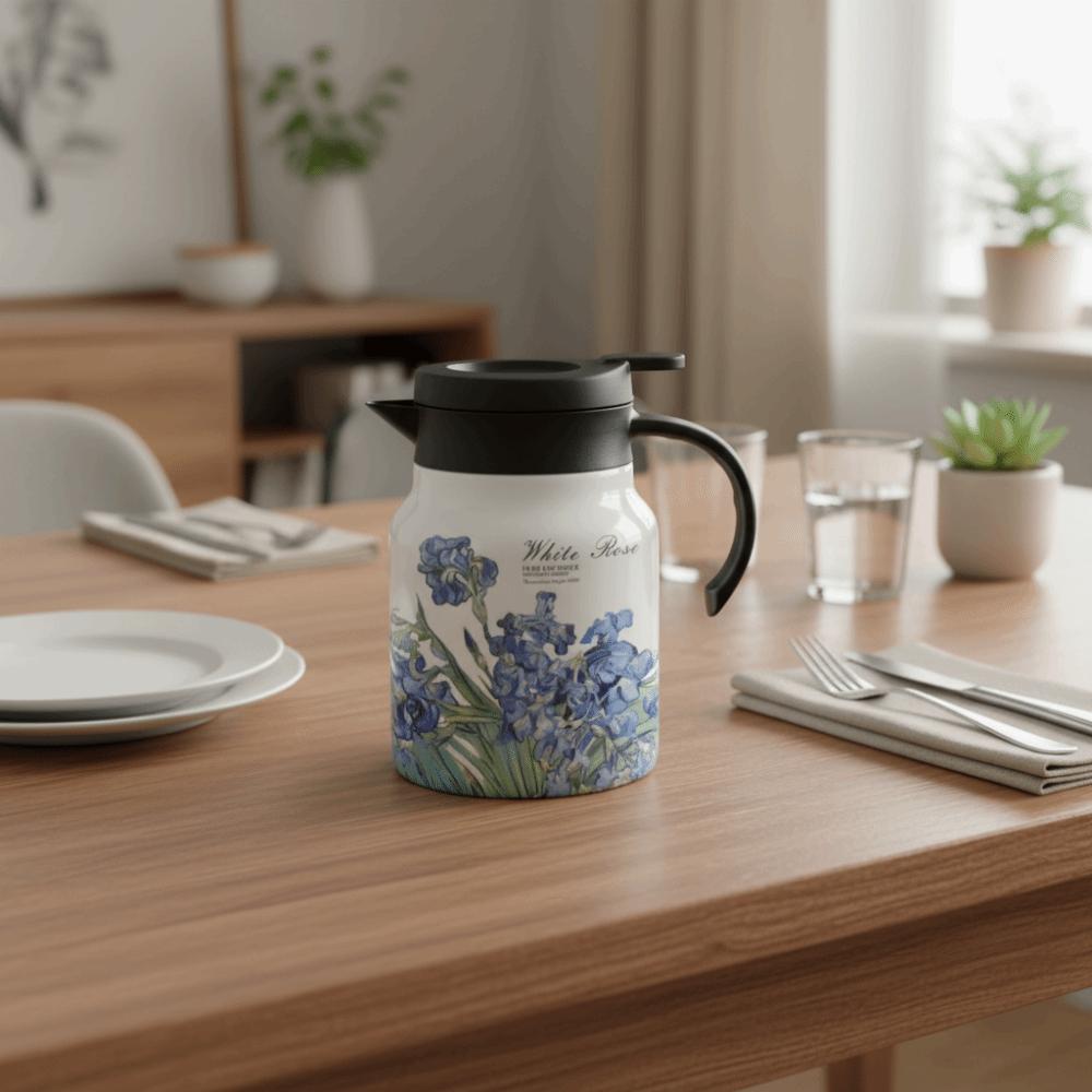 1000ml Thermal Teapot with Tea Infuser Insulated Water Pot Floral Pattern Tea Kettle  Afternoon Tea