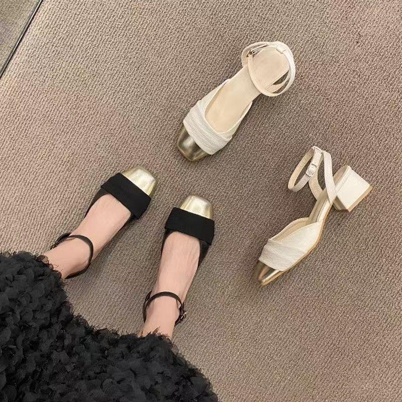 Fee Xiaoxiangfeng mit Rock dicker Absatz Mary Jane Einzelschuhe Taschenkopf Französische mittelhohe Sandalen Damen 2025 Sommer und Herbst neu