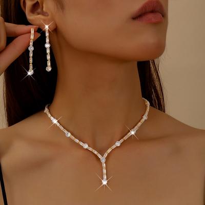 Round Zircon Jewelry Earrings Necklace Set Combination Fashionable and Shiny Bridal Jewelry Set Wedding Match
