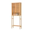 Badezimmerschrank über Waschmaschine mit Regalen, Freistehend, Abschließbar, Bambus, 170X66X23Cm