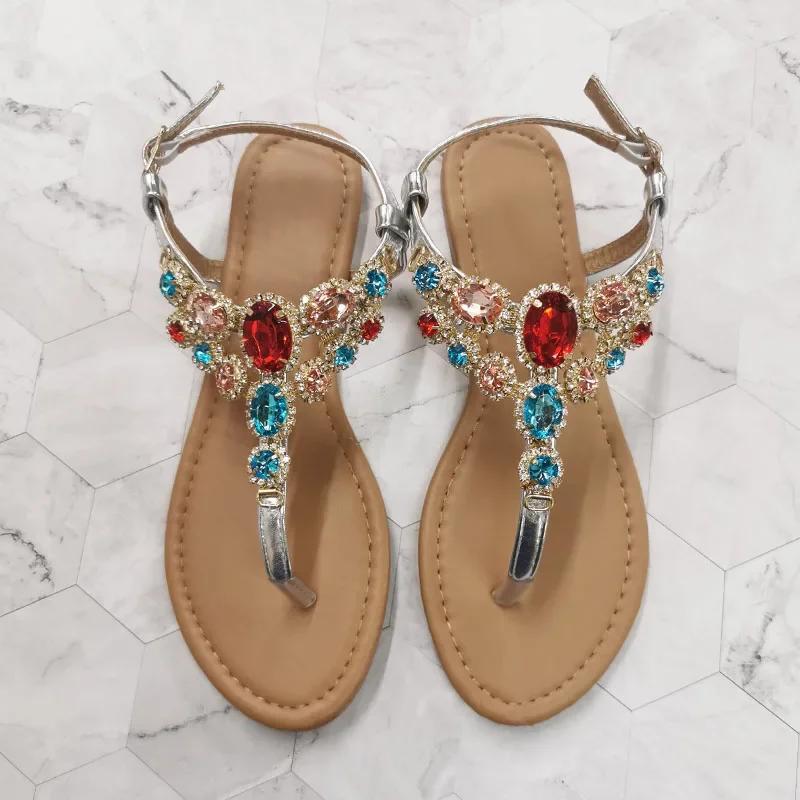 Mode 2025 Sommermode Damen Sandalen Strass Dekoration Schlicht und Bequem Lässig Schnalle Damenschuhe Sandalias De Mujer
