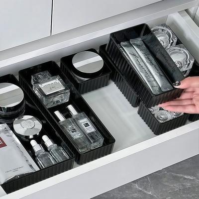 Unlimited Desk Drawer Organizers Set Plastic Bathroom Storage Makeup Organizer Stackable Black Storage Box Bins Kitchen Gadget
